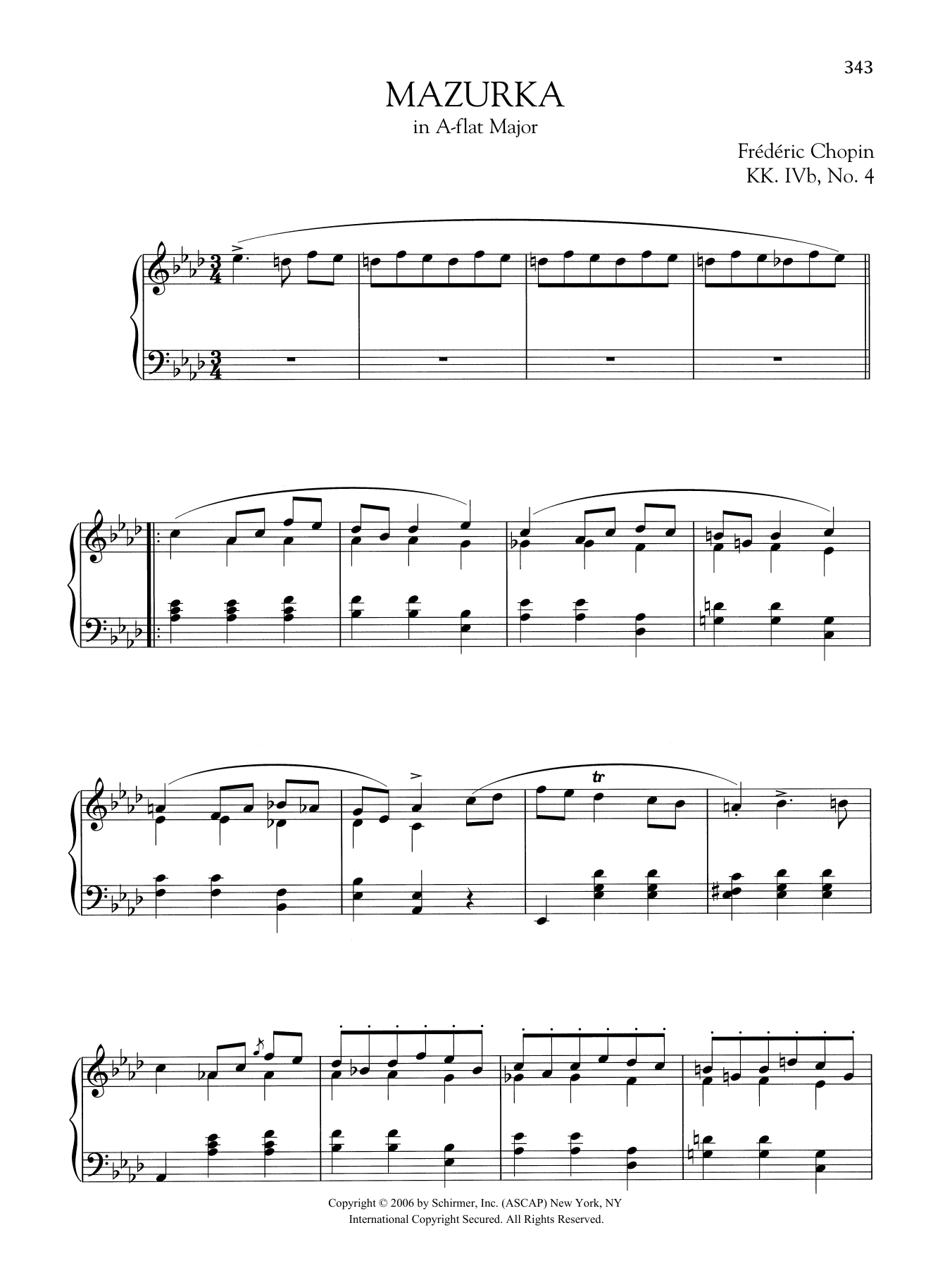 Frédéric Chopin Mazurka in A-flat Major, KK. IVb, No. 4 Sheet Music
