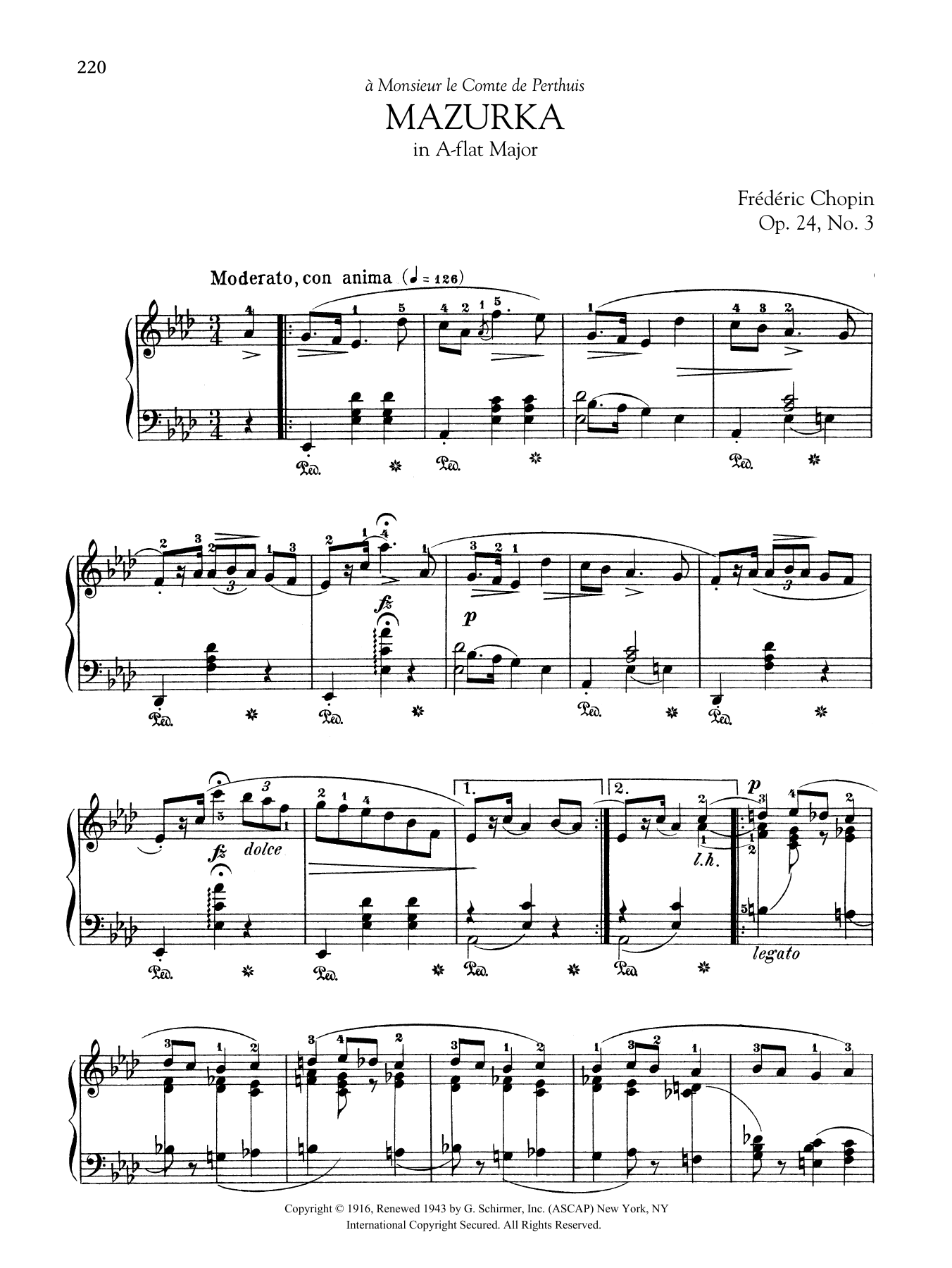 Frédéric Chopin Mazurka in A-flat Major, Op. 24, No. 3 Sheet Music