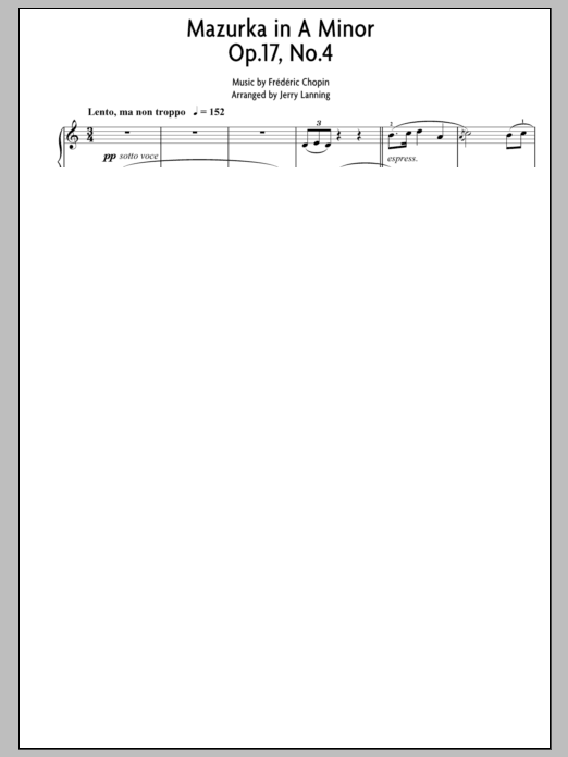 Frederic Chopin Mazurka In A Minor, Op.17, No. 4 Sheet Music