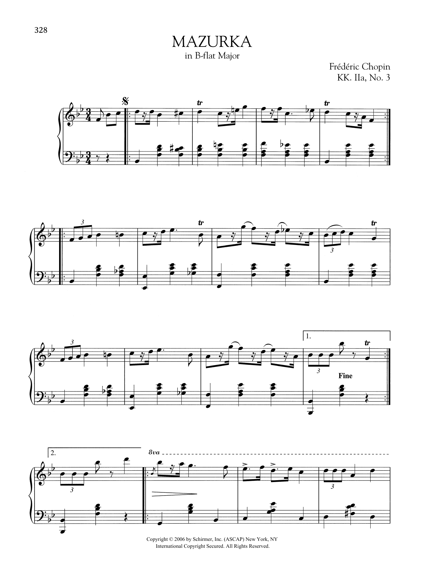 Frédéric Chopin Mazurka in B-flat Major, KK. IIa, No. 3 Sheet Music