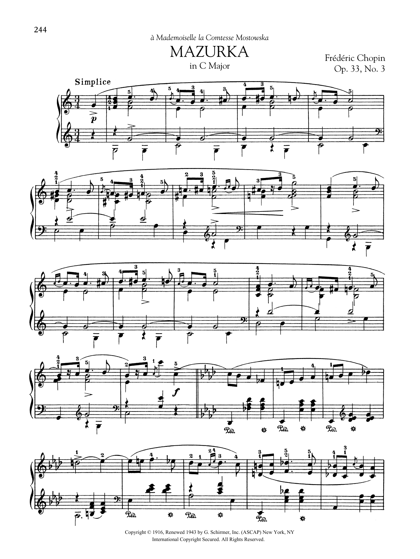 Frédéric Chopin Mazurka in C Major, Op. 33, No. 3 Sheet Music
