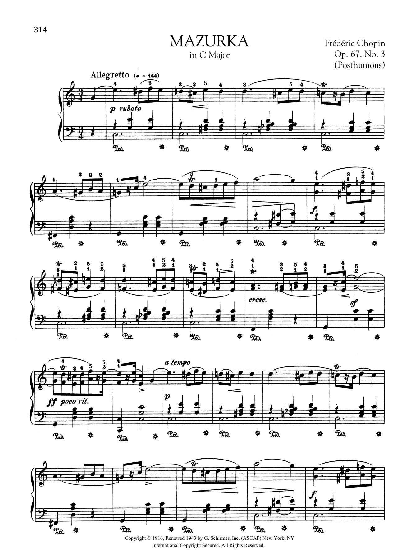 Frédéric Chopin Mazurka in C Major, Op. 67, No. 3 (Posthumous) Sheet Music