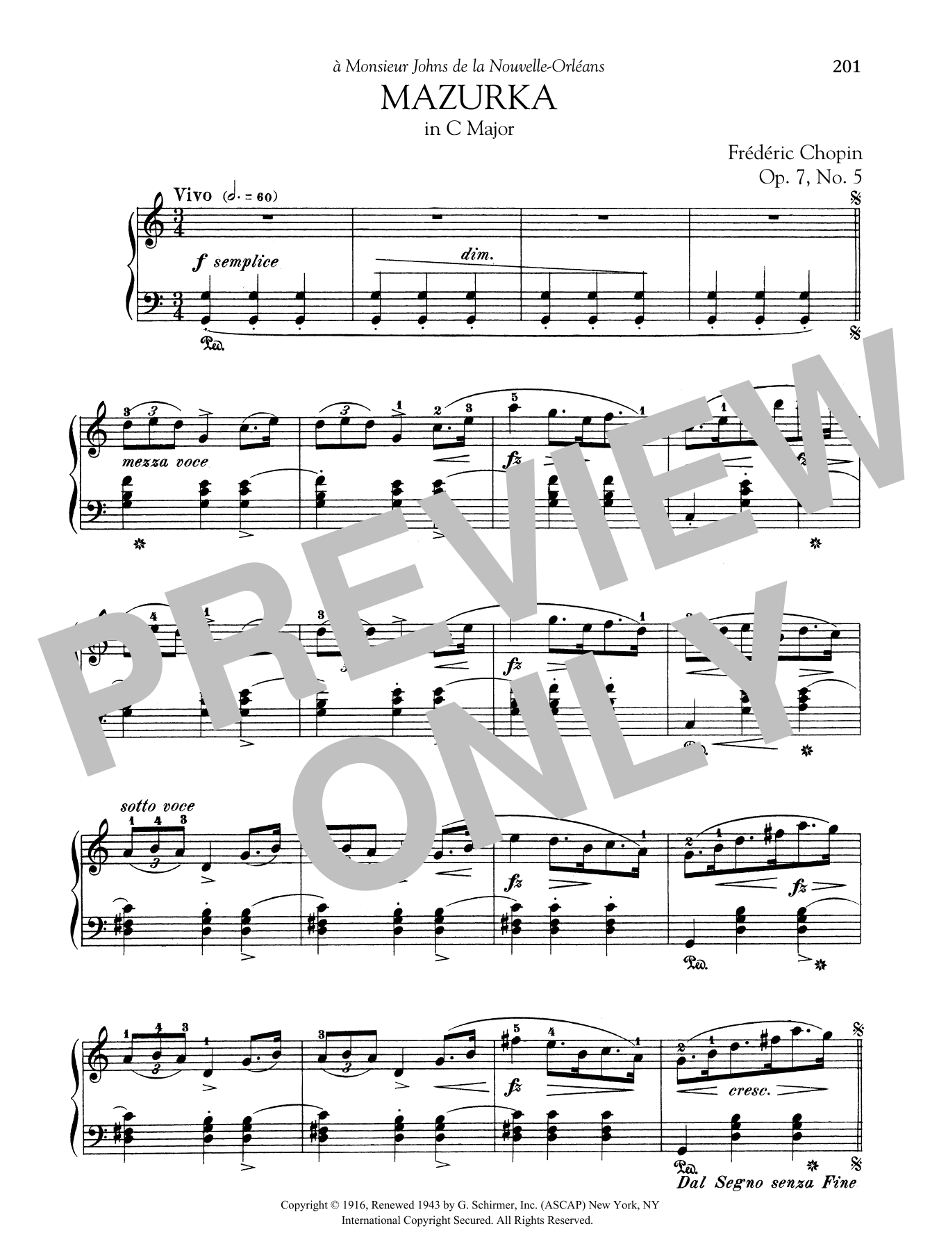 Frédéric Chopin Mazurka in C Major, Op. 7, No. 5 Sheet Music