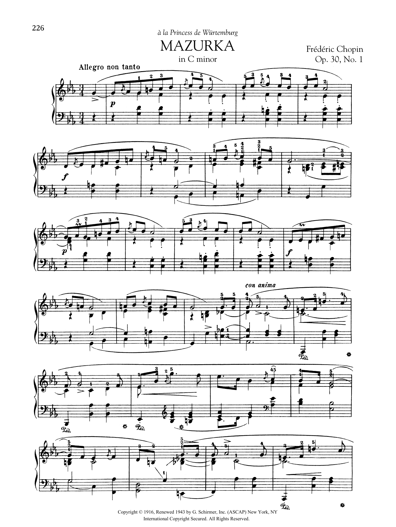 Frédéric Chopin Mazurka in C minor, Op. 30, No. 1 Sheet Music