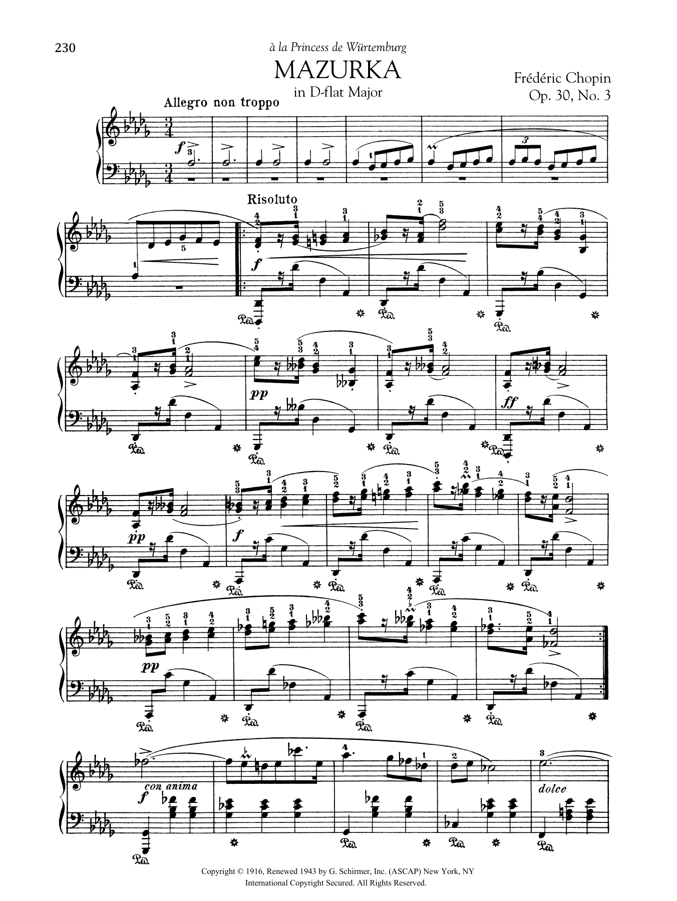 Frédéric Chopin Mazurka in D-flat Major, Op. 30, No. 3 Sheet Music