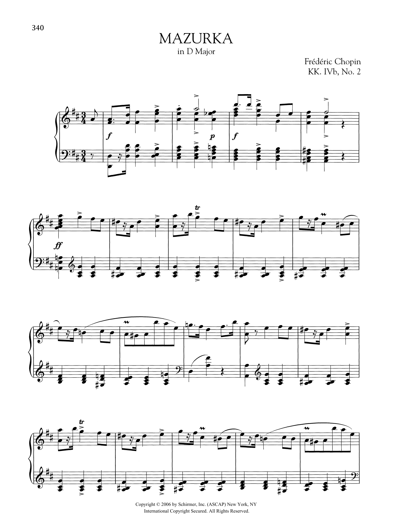 Frédéric Chopin Mazurka in D Major, KK. IVb, No. 2 Sheet Music