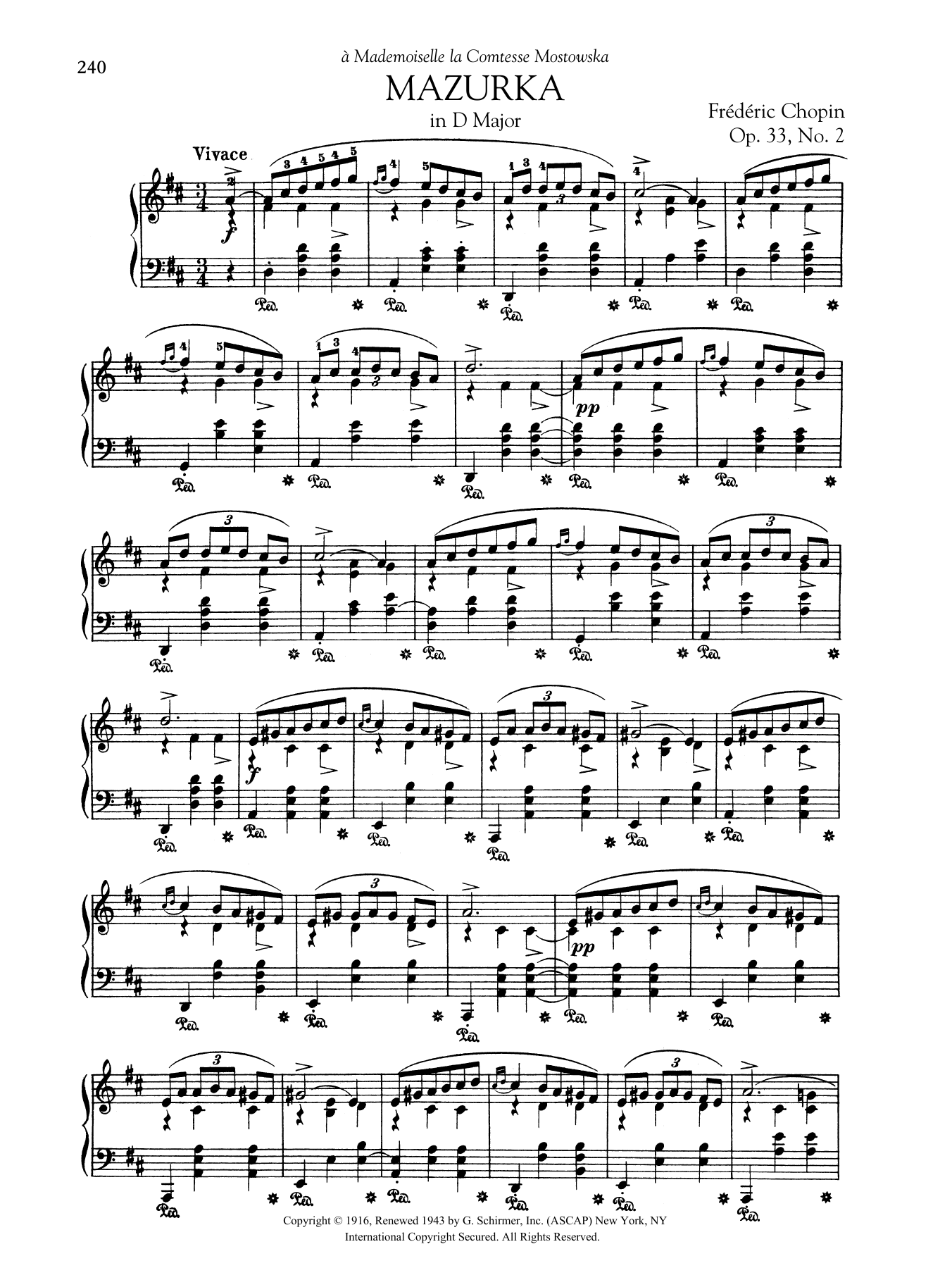 Frédéric Chopin Mazurka in D Major, Op. 33, No. 2 Sheet Music