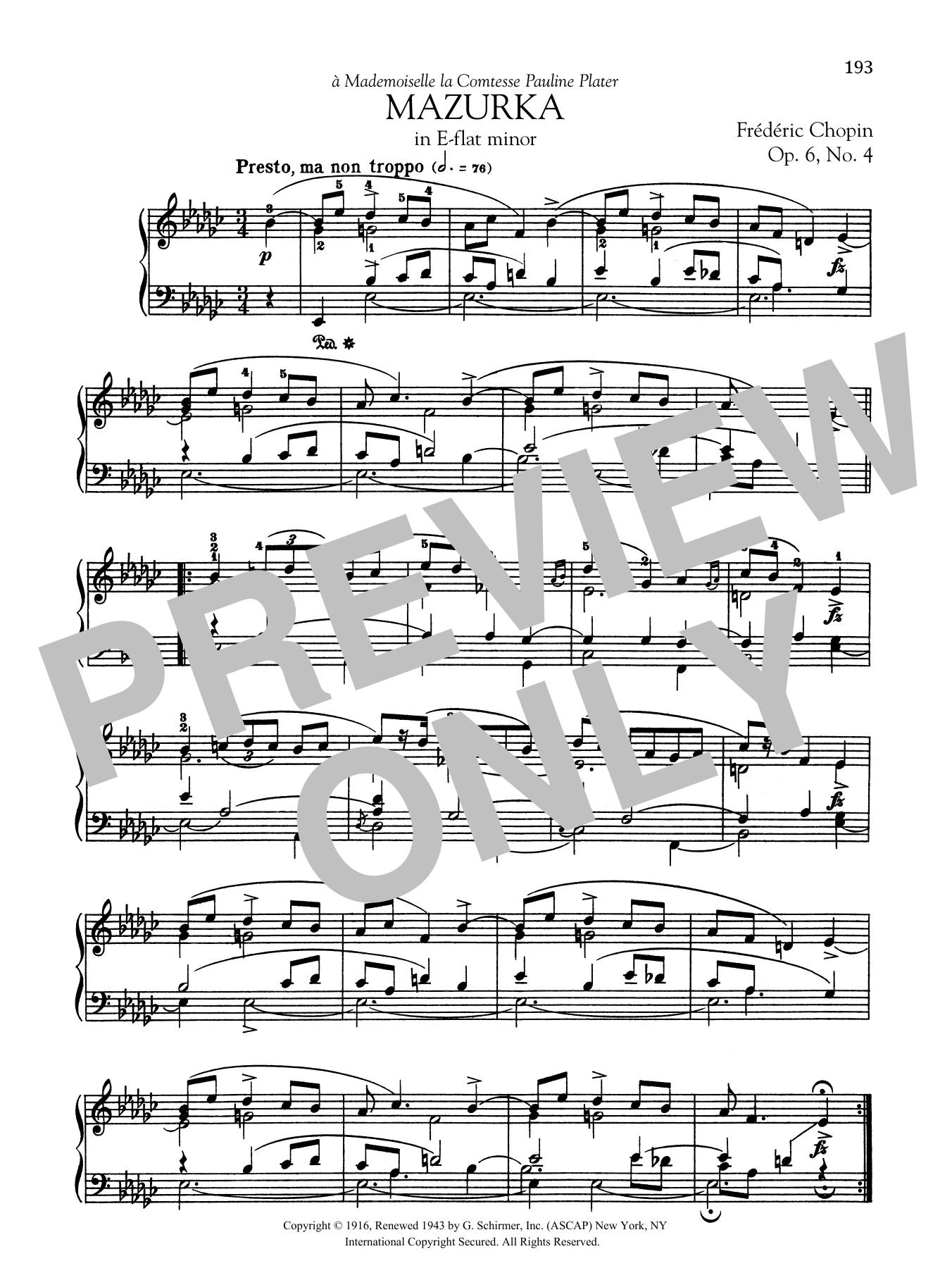Frédéric Chopin Mazurka in E-flat minor, Op. 6, No. 4 Sheet Music