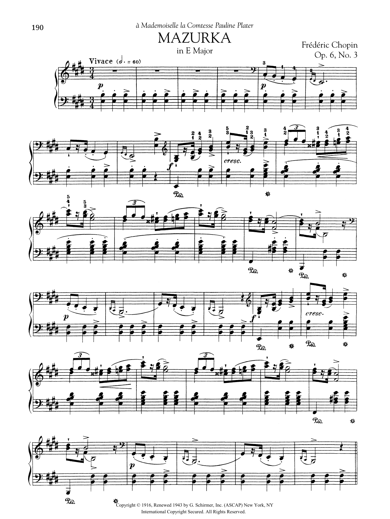 Frédéric Chopin Mazurka in E Major, Op. 6, No. 3 Sheet Music