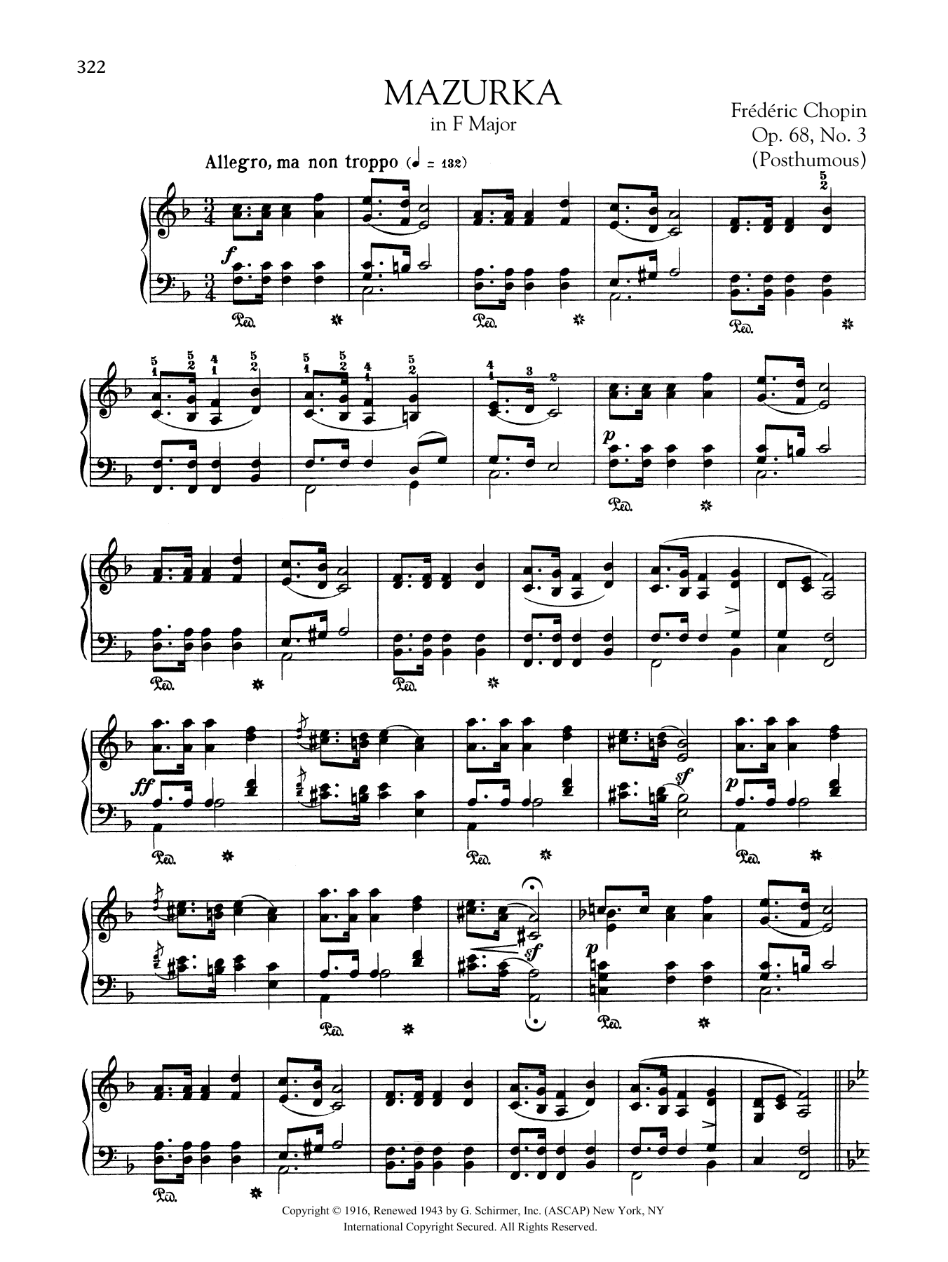 Frédéric Chopin Mazurka in F Major, Op. 68, No. 3 (Posthumous) Sheet Music