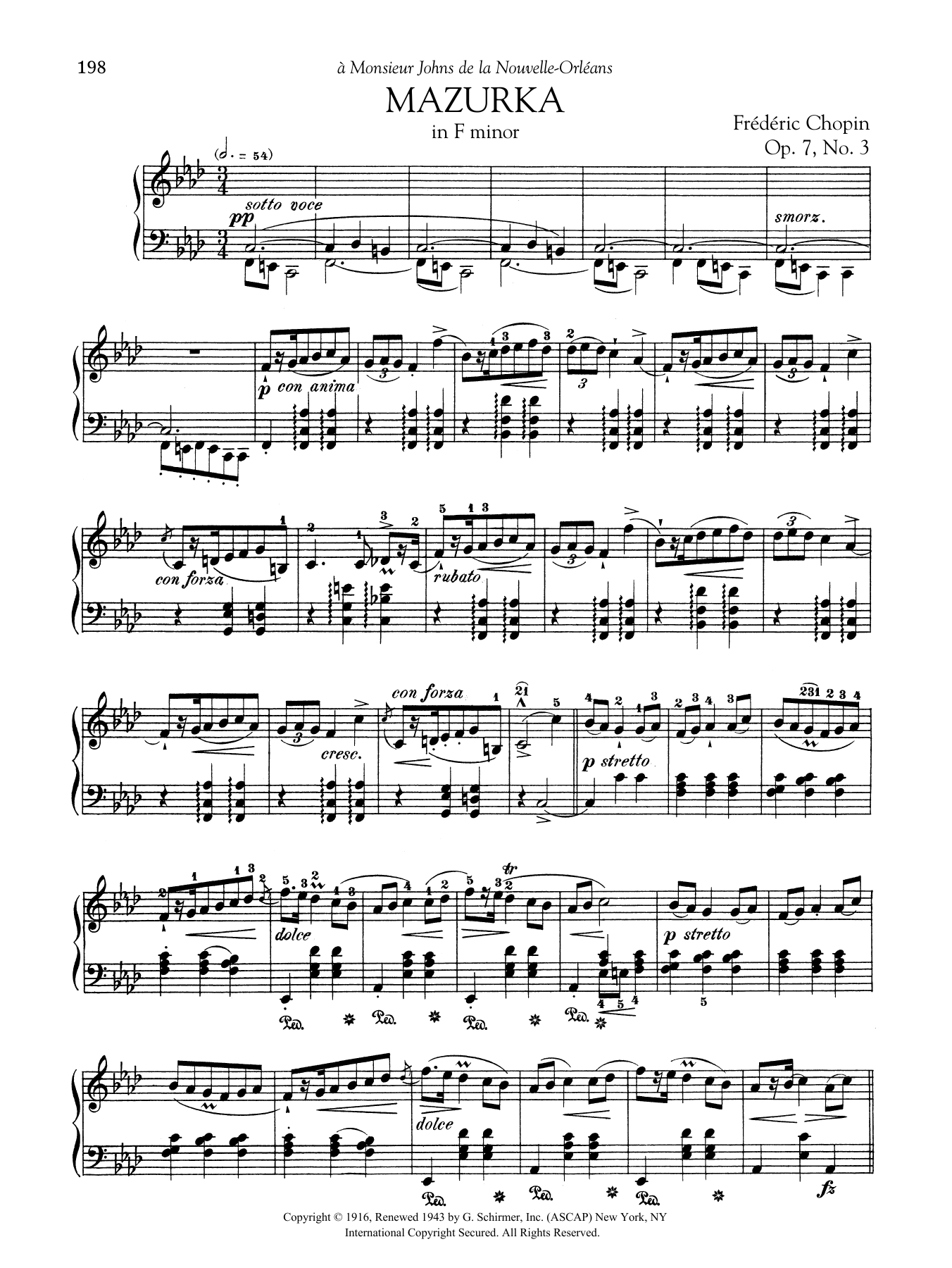 Frédéric Chopin Mazurka in F minor, Op. 7, No. 3 Sheet Music