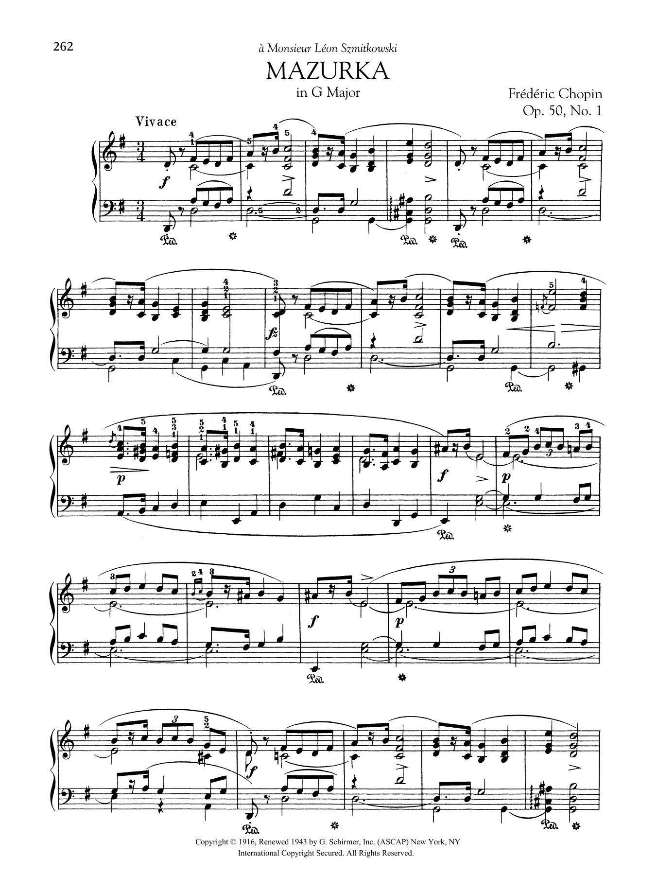 Frédéric Chopin Mazurka in G Major, Op. 50, No. 1 Sheet Music