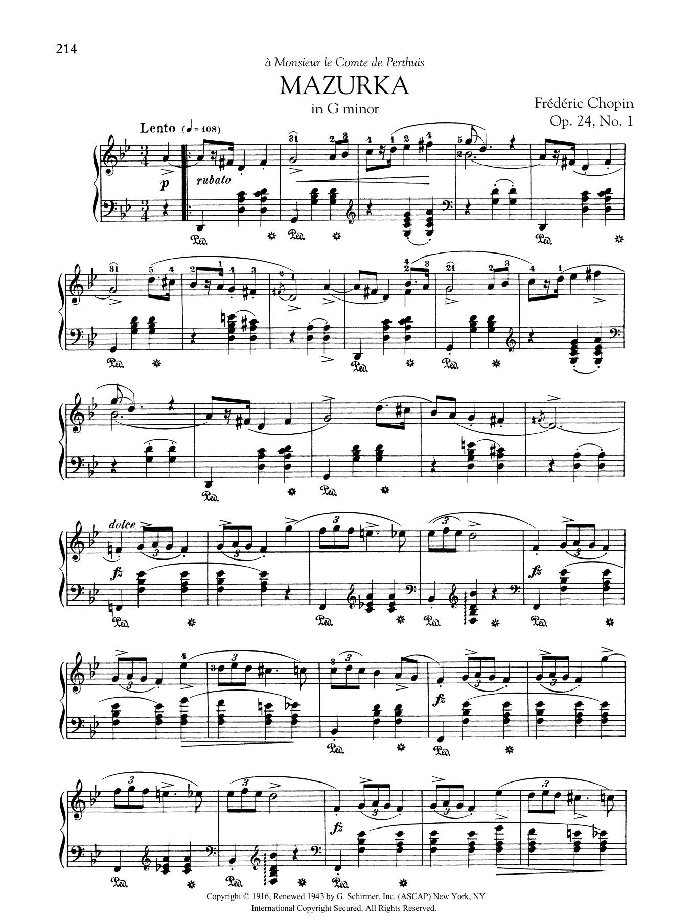 Frédéric Chopin Mazurka in G minor, Op. 24, No. 1 Sheet Music