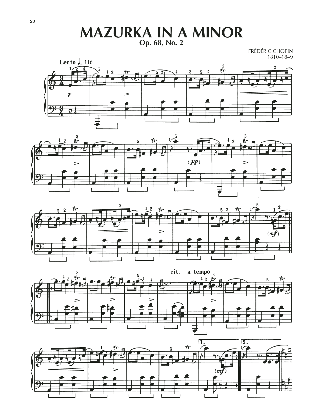 Frederic Chopin Mazurka, Op. 68, No. 2 Sheet Music