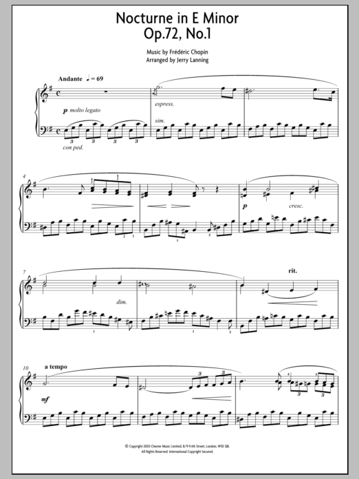 Frederic Chopin Nocturne In E Minor Op. 72, No. 1 Sheet Music