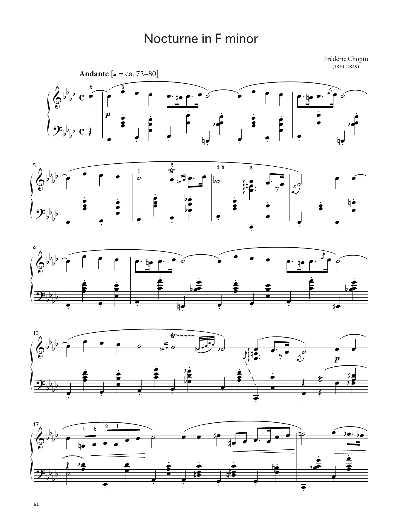 Frédéric Chopin Nocturne in F minor, Op. 55 No. 1 (LCME Piano 2018 Grade 8 List B) Sheet Music