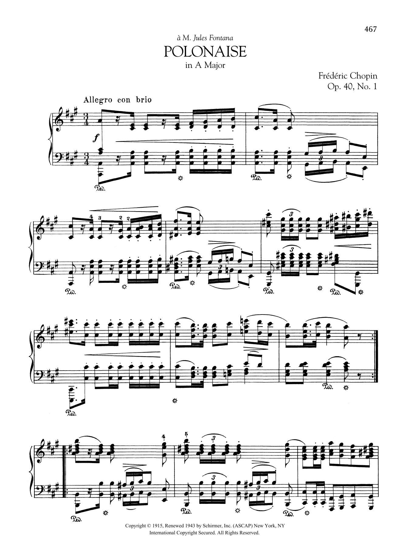 Frederic Chopin Polonaise In A Major, Op. 40, No. 1 Sheet Music