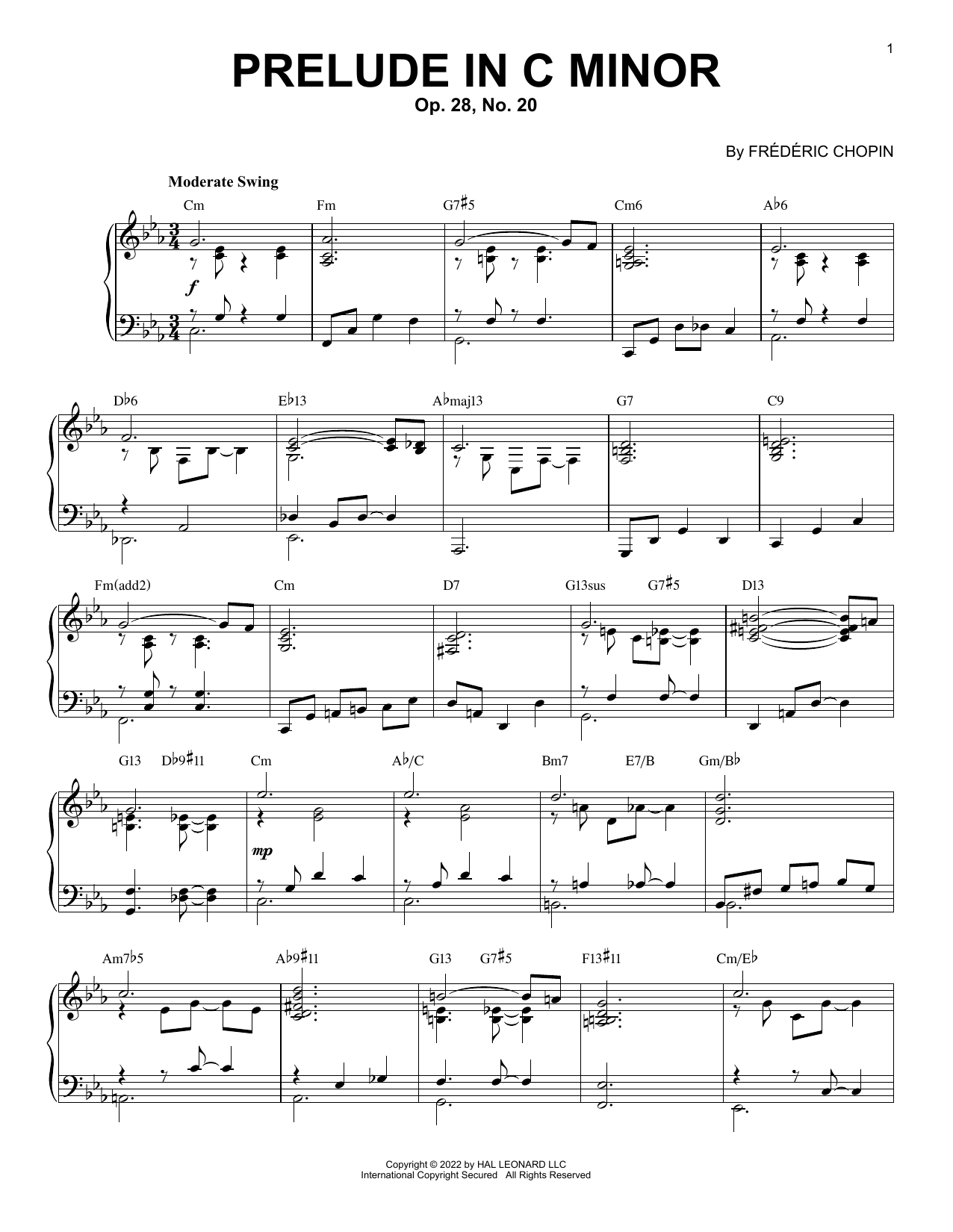 Frederic Chopin Prelude In C Minor, Op. 28, No. 20 [Jazz version] (arr. Brent Edstrom) Sheet Music