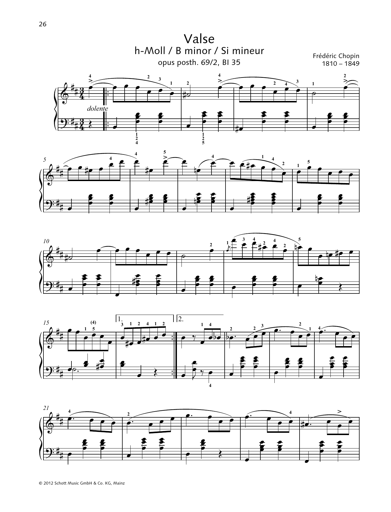 Frédéric Chopin Valse B minor Sheet Music