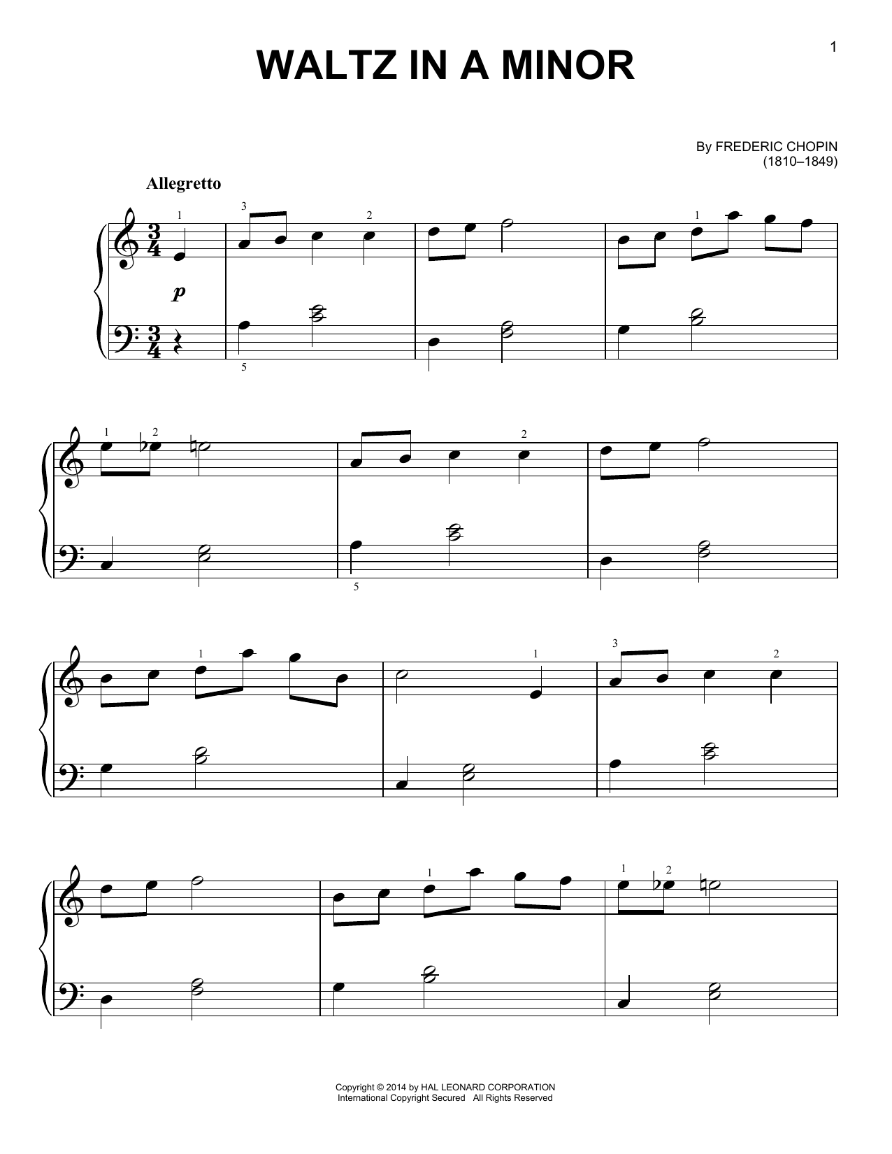 Frederic Chopin Waltz In A Minor Sheet Music