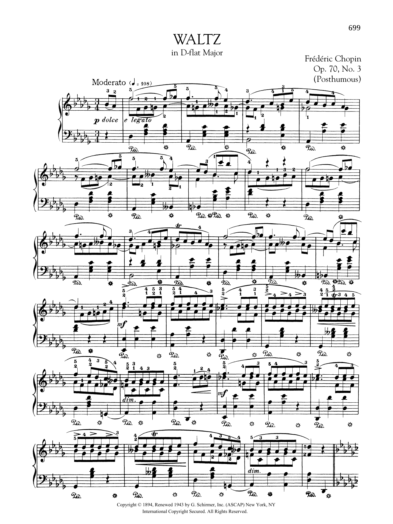 Frédéric Chopin Waltz in D-flat Major, Op. 70, No. 3 (Posthumous) Sheet Music