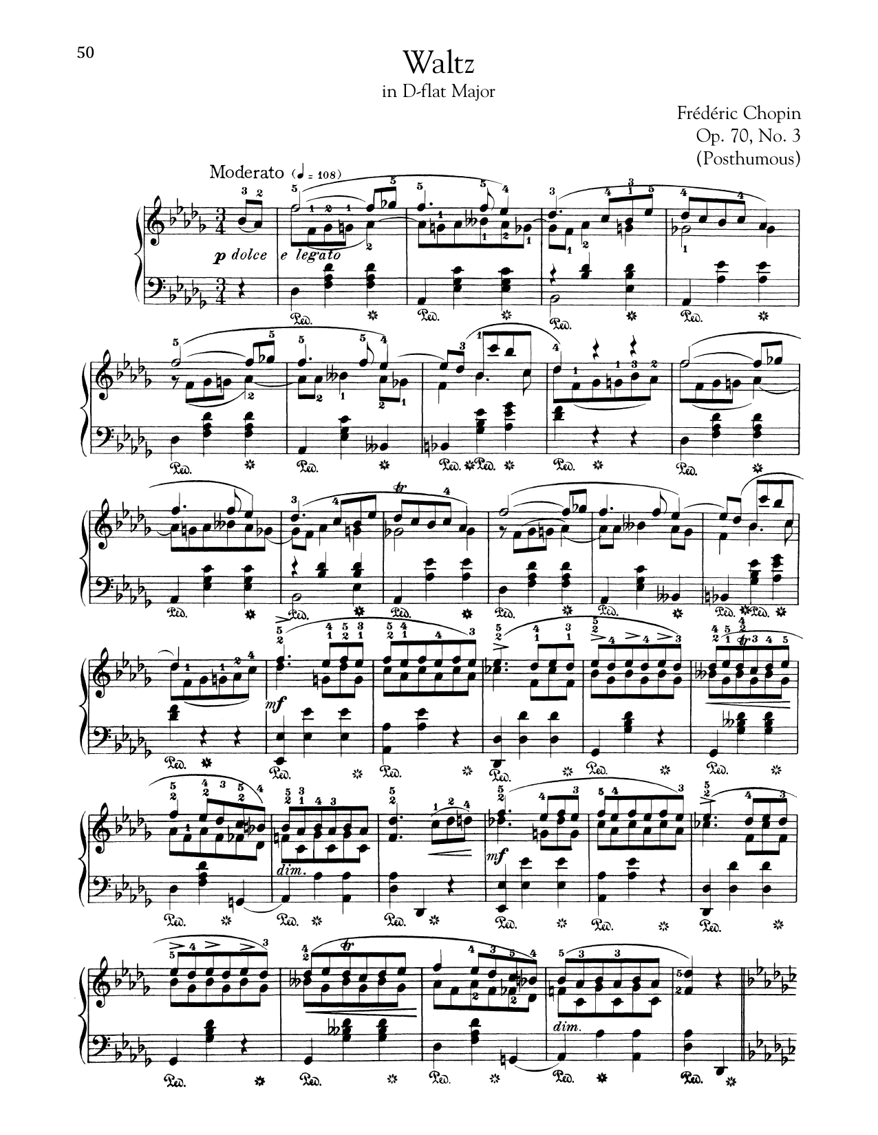 Frédéric Chopin Waltz In D-Flat Major, Op. 70, No. 3 Sheet Music