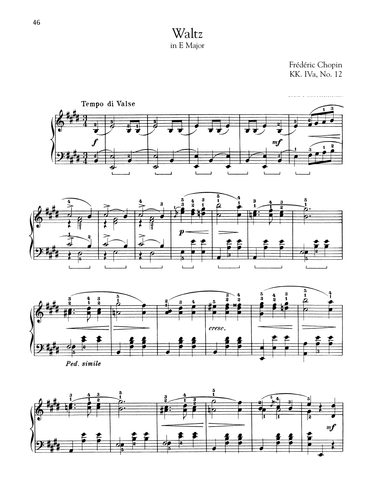 Frédéric Chopin Waltz in E Major, KK. IVa, No. 12 Sheet Music