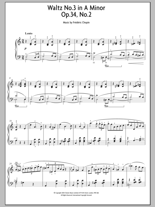 Frederic Chopin Waltz No. 3 In A Minor, Op. 34, No. 2 Sheet Music