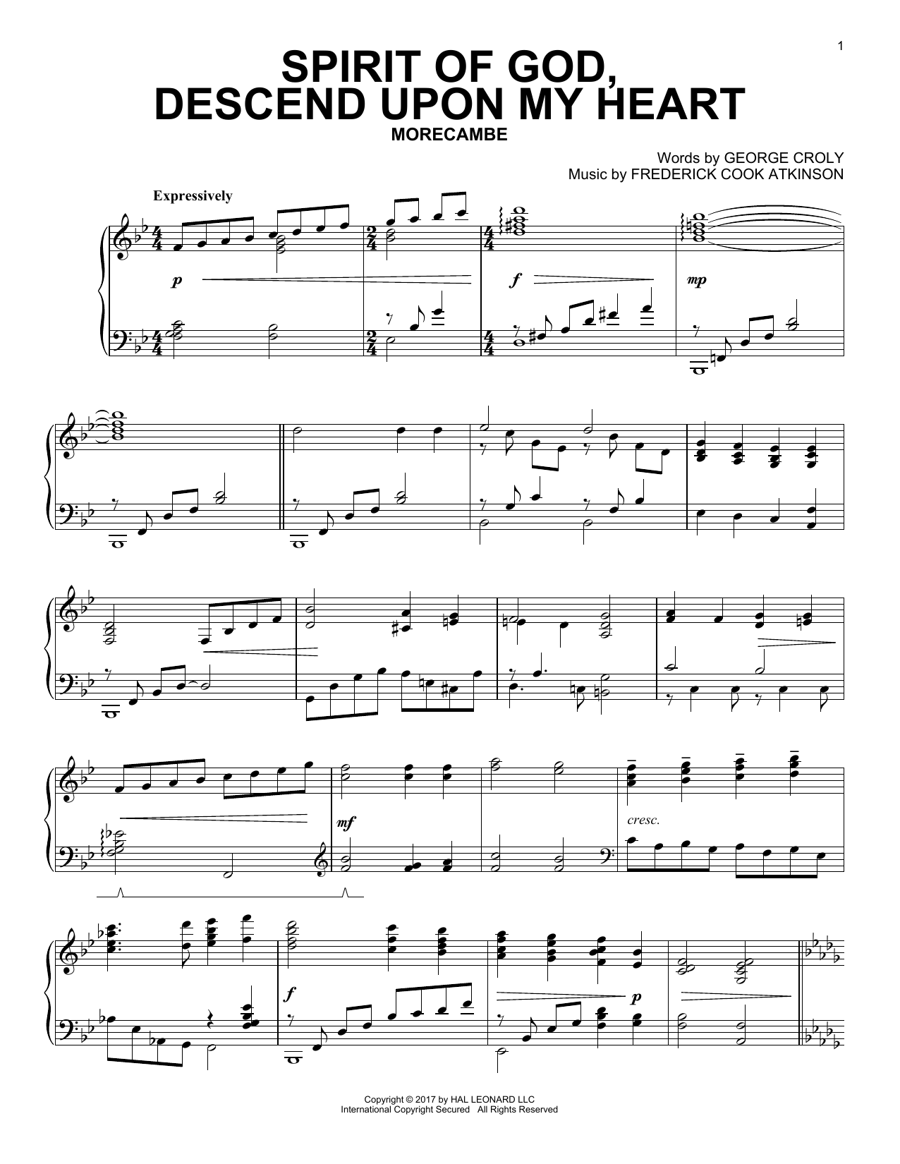 Frederick Cook Atkinson Spirit Of God, Descend Upon My Heart Sheet Music