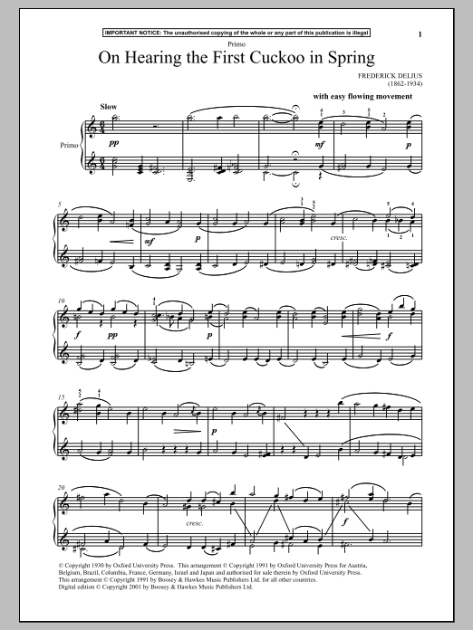 Frederick Delius On Hearing The First Cuckoo In Spring Sheet Music