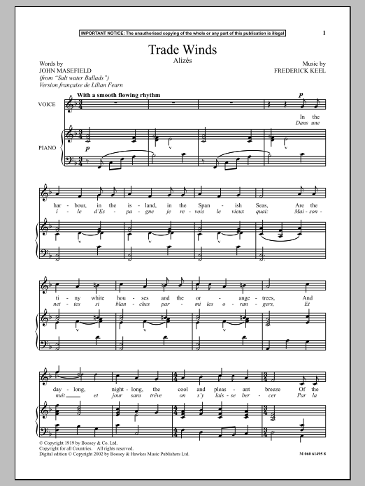 Frederick Keel Trade Winds (Alizes) Sheet Music