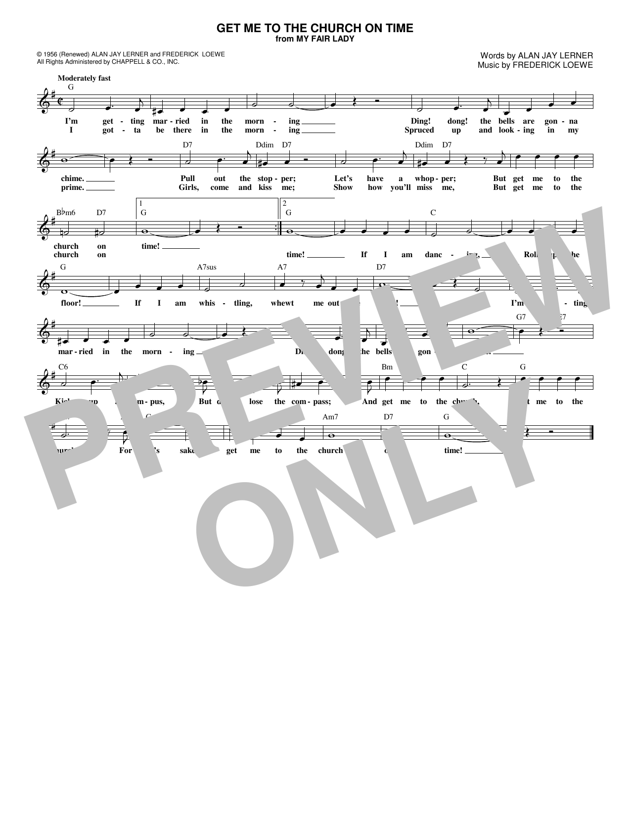 Frederick Loewe Get Me To The Church On Time Sheet Music