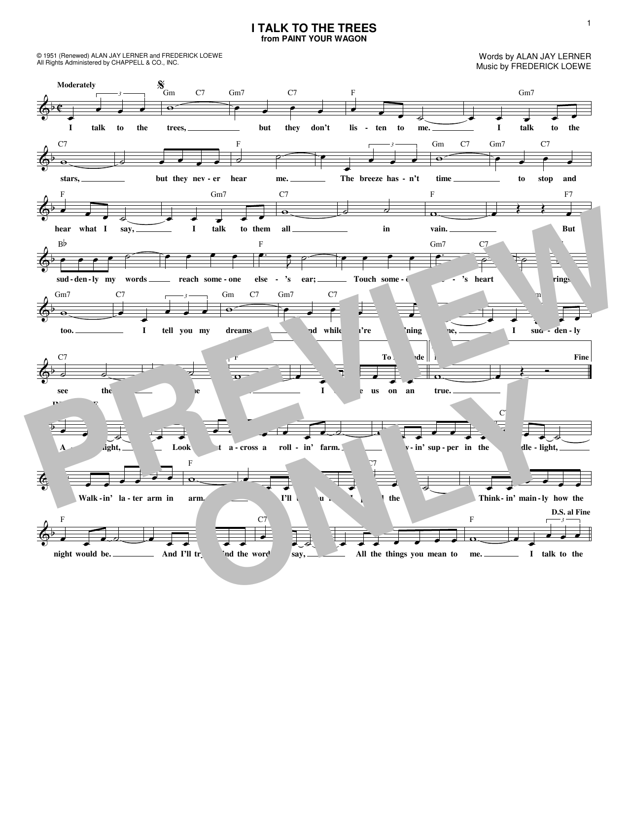 Frederick Loewe I Talk To The Trees Sheet Music
