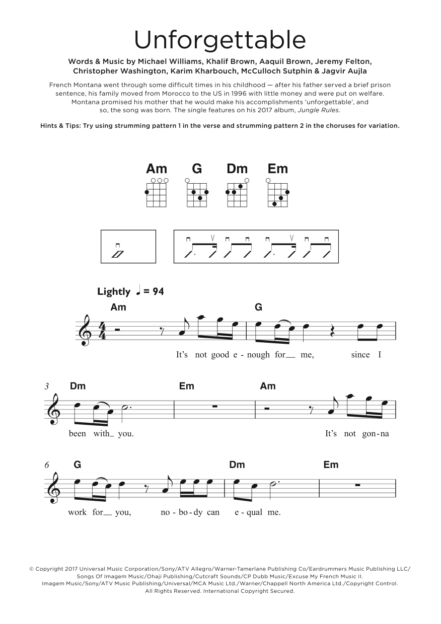 French Montana Unforgettable (featuring Swae Lee) Sheet Music