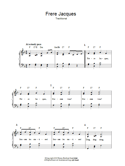 Traditional Frere Jacques (Are You Sleeping?) Sheet Music