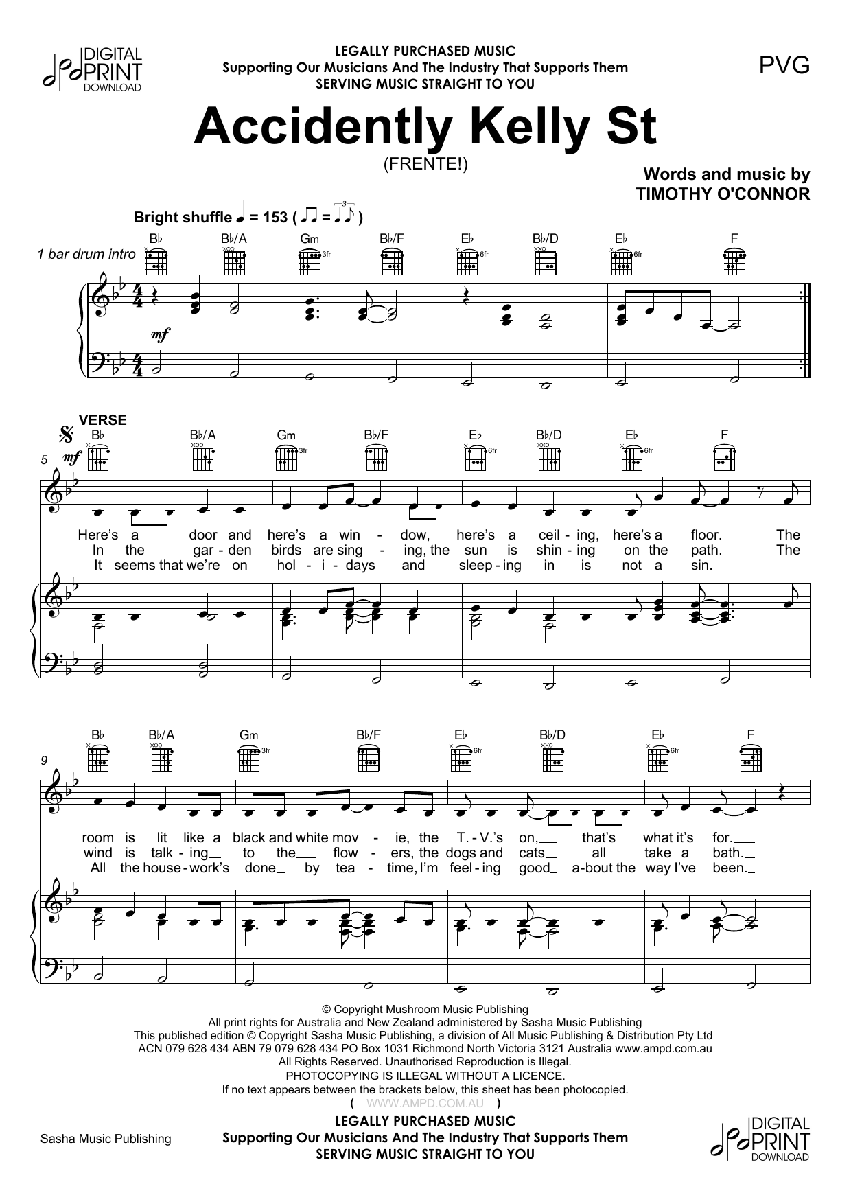Frente Accidently Kelly St Sheet Music