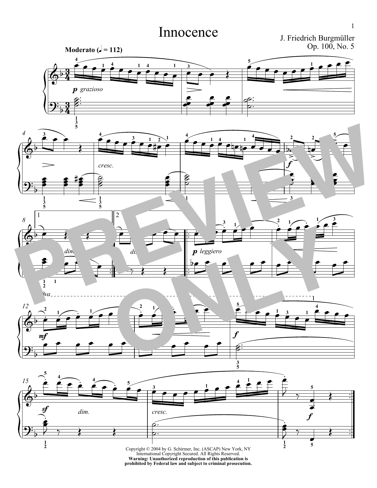 Friedrich Burgmuller Innocence, Op. 100, No. 5 Sheet Music