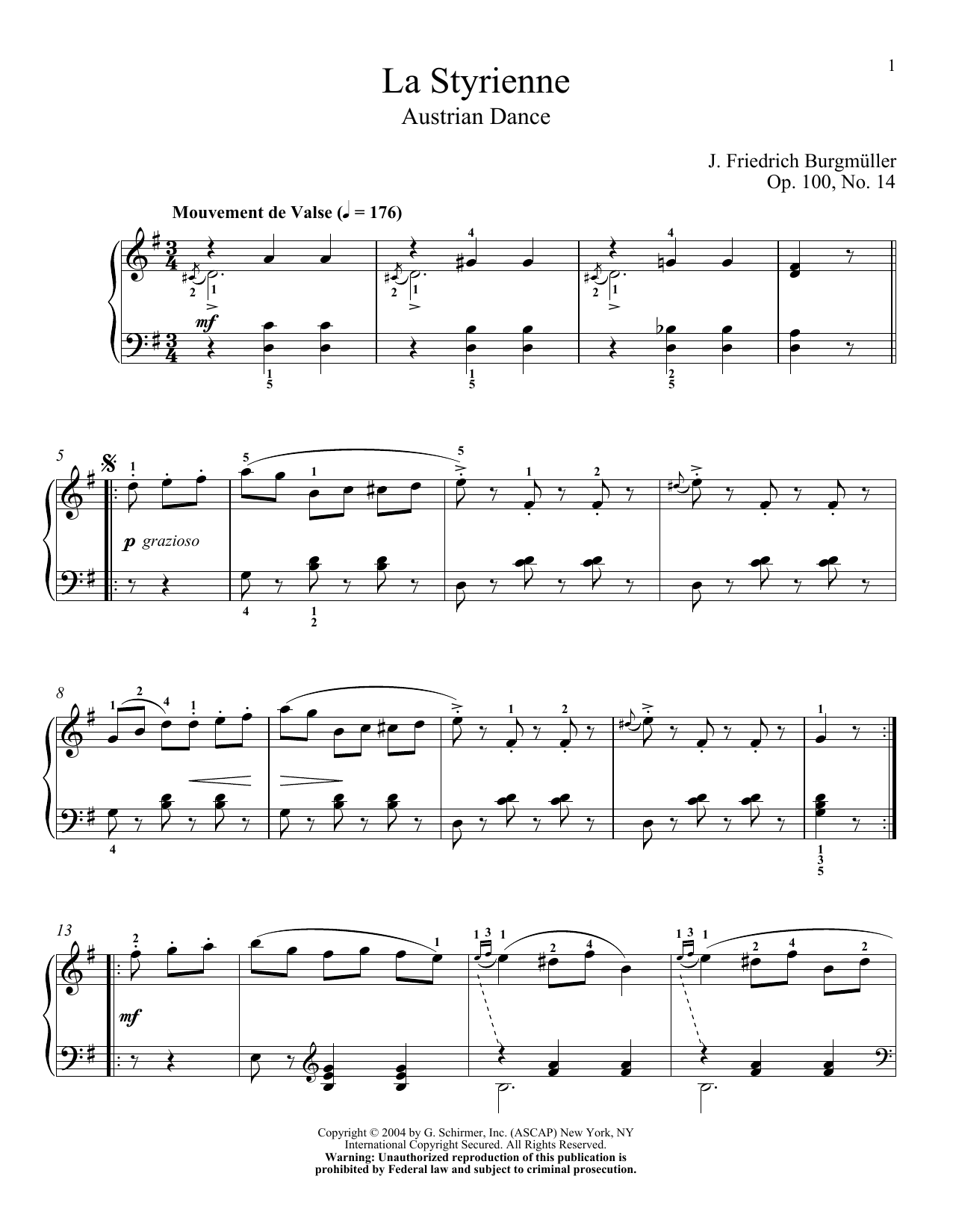 Friedrich Burgmuller La Styrienne, Op. 100, No. 14 Sheet Music