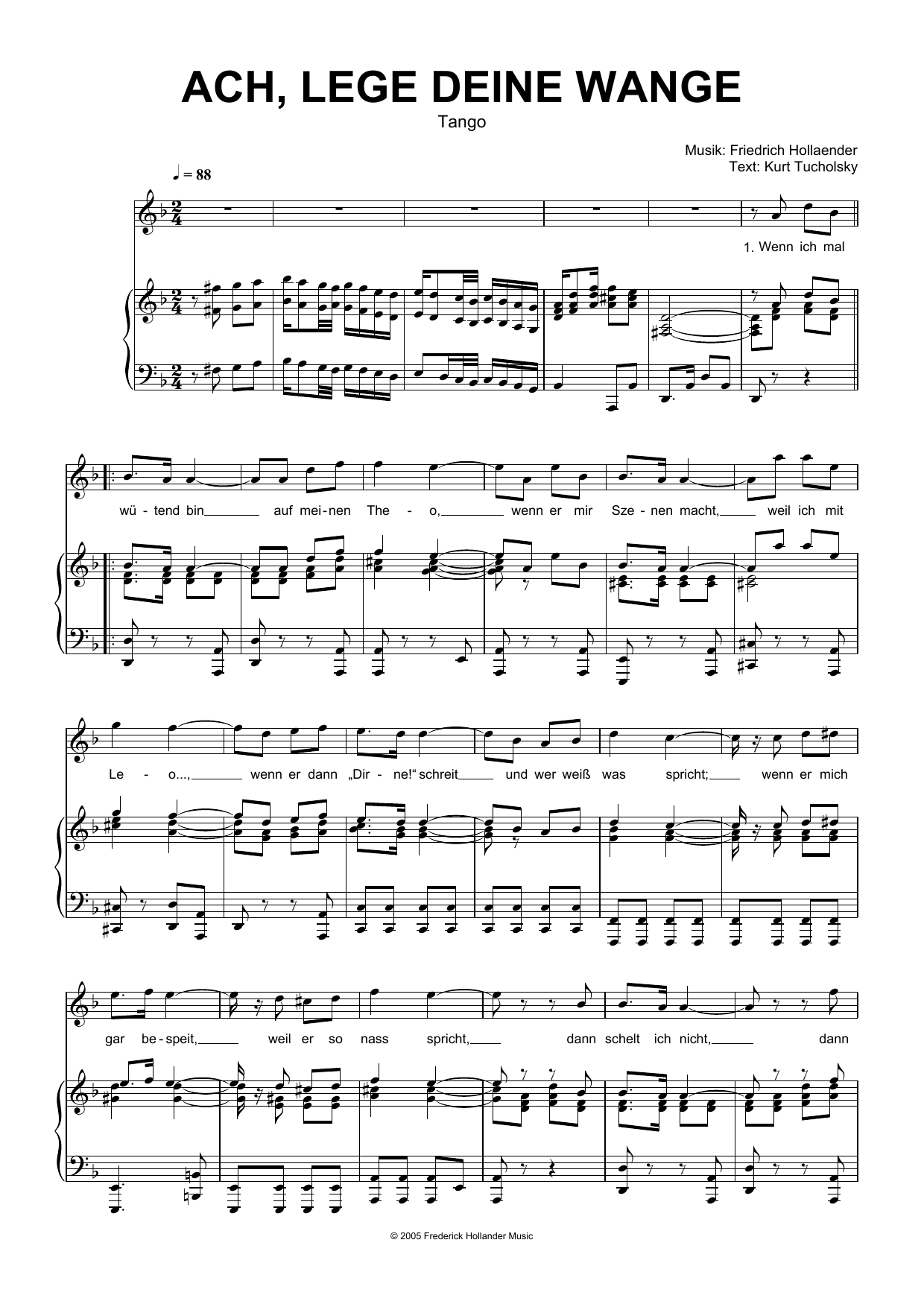 Friedrich Hollaender Ach, Lege Deine Wange Sheet Music