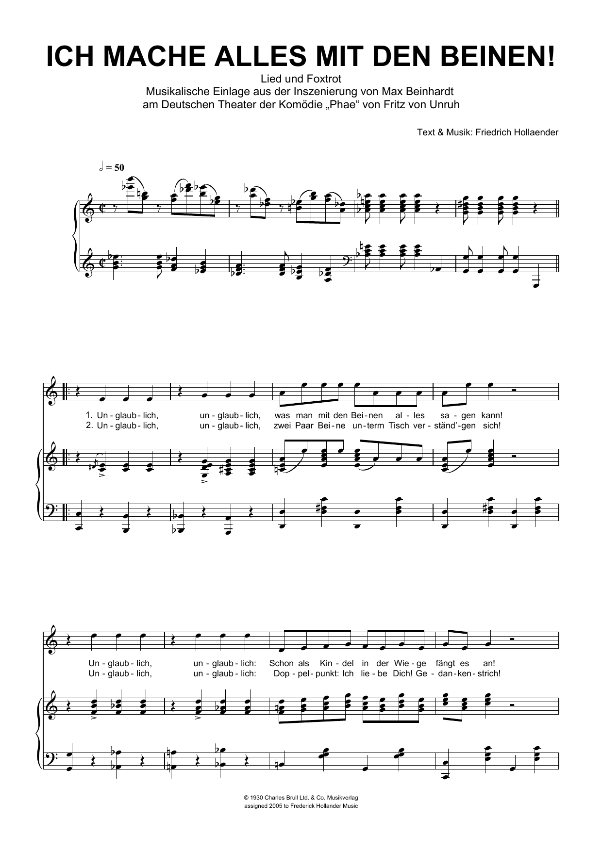 Friedrich Hollaender Ich Mache Alles Mit Den Beinen! Sheet Music