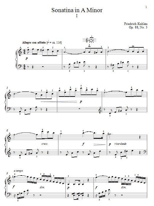 Friedrich Kuhlau Sonatina In A Minor, Op. 88, No. 3 Sheet Music