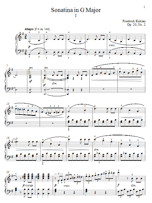 Friedrich Kuhlau Sonatina In G Major, Op. 20, No. 2 Sheet Music
