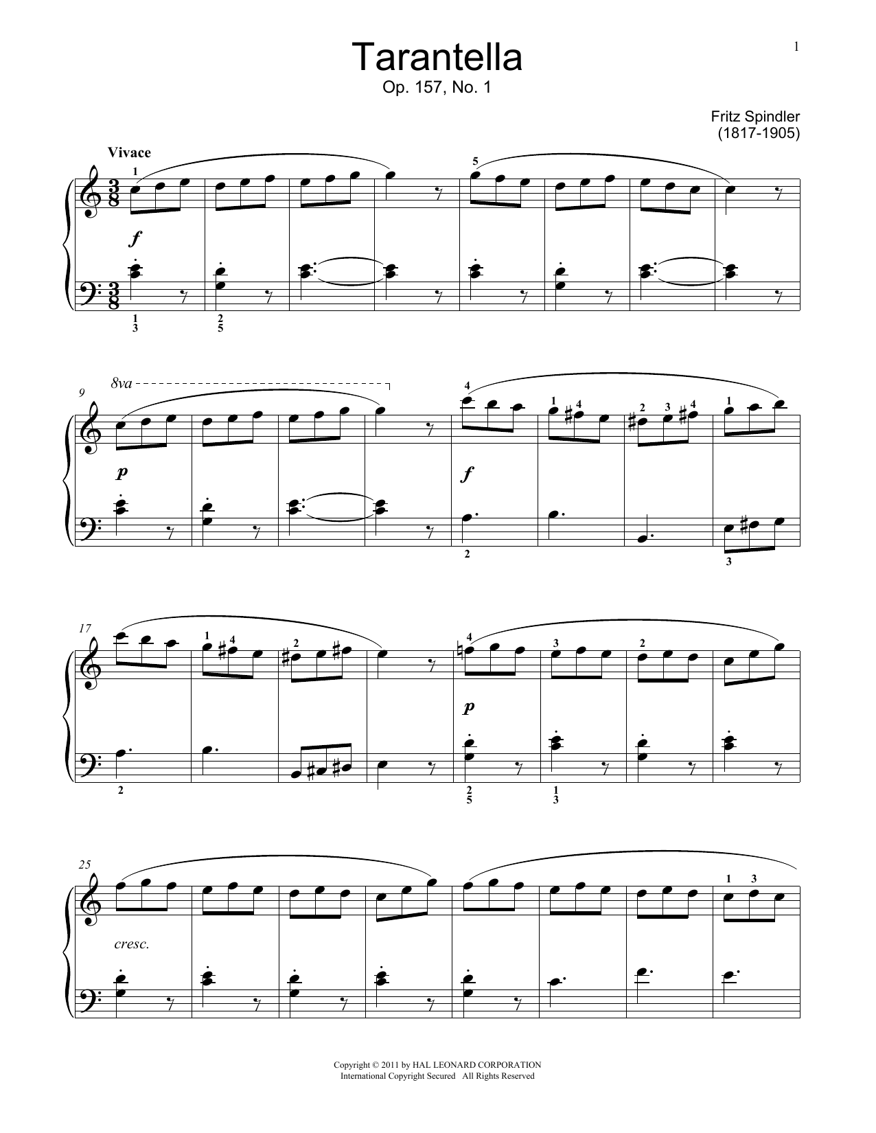 Fritz Spindler Tarantella Sheet Music