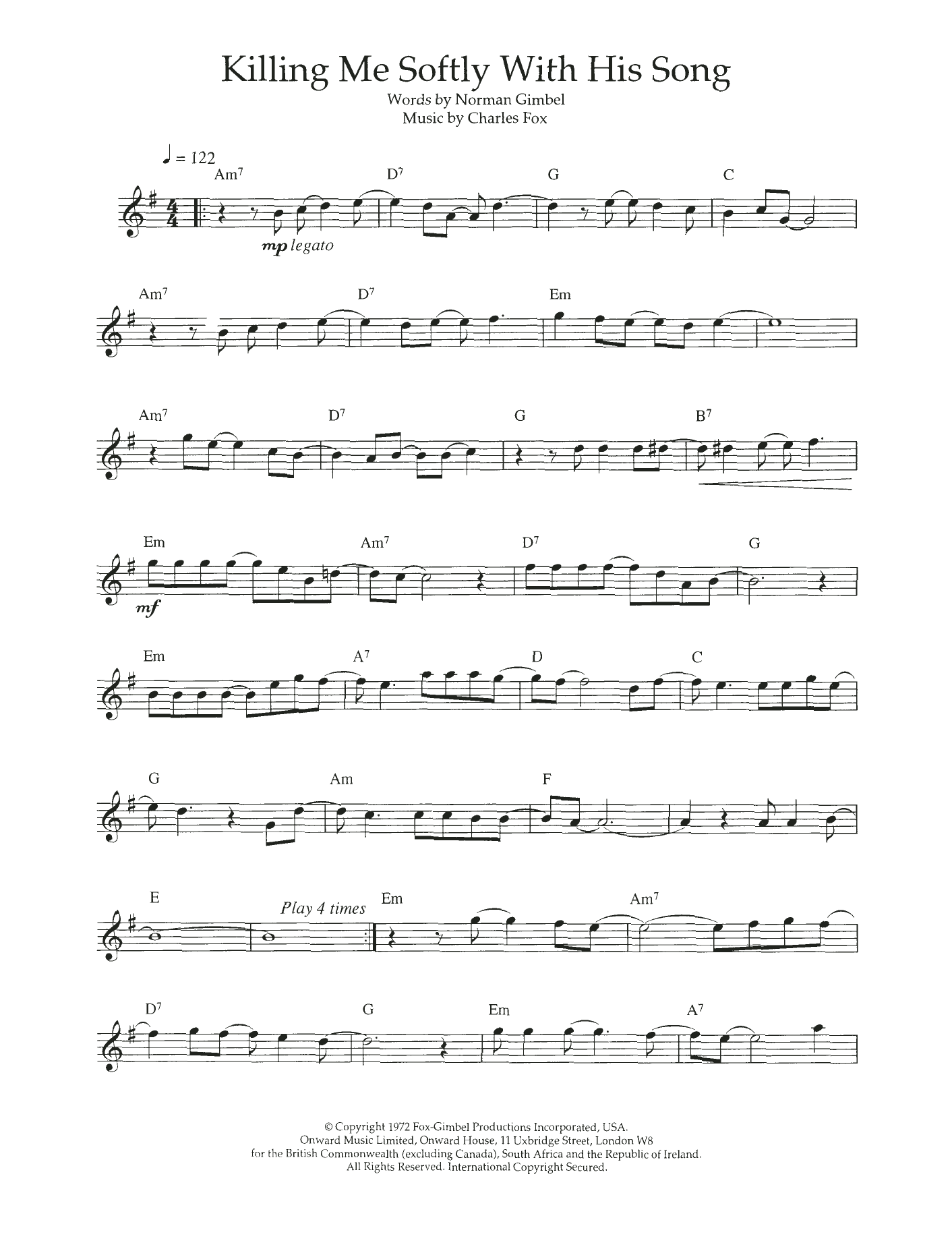 Fugees Killing Me Softly With His Song Sheet Music