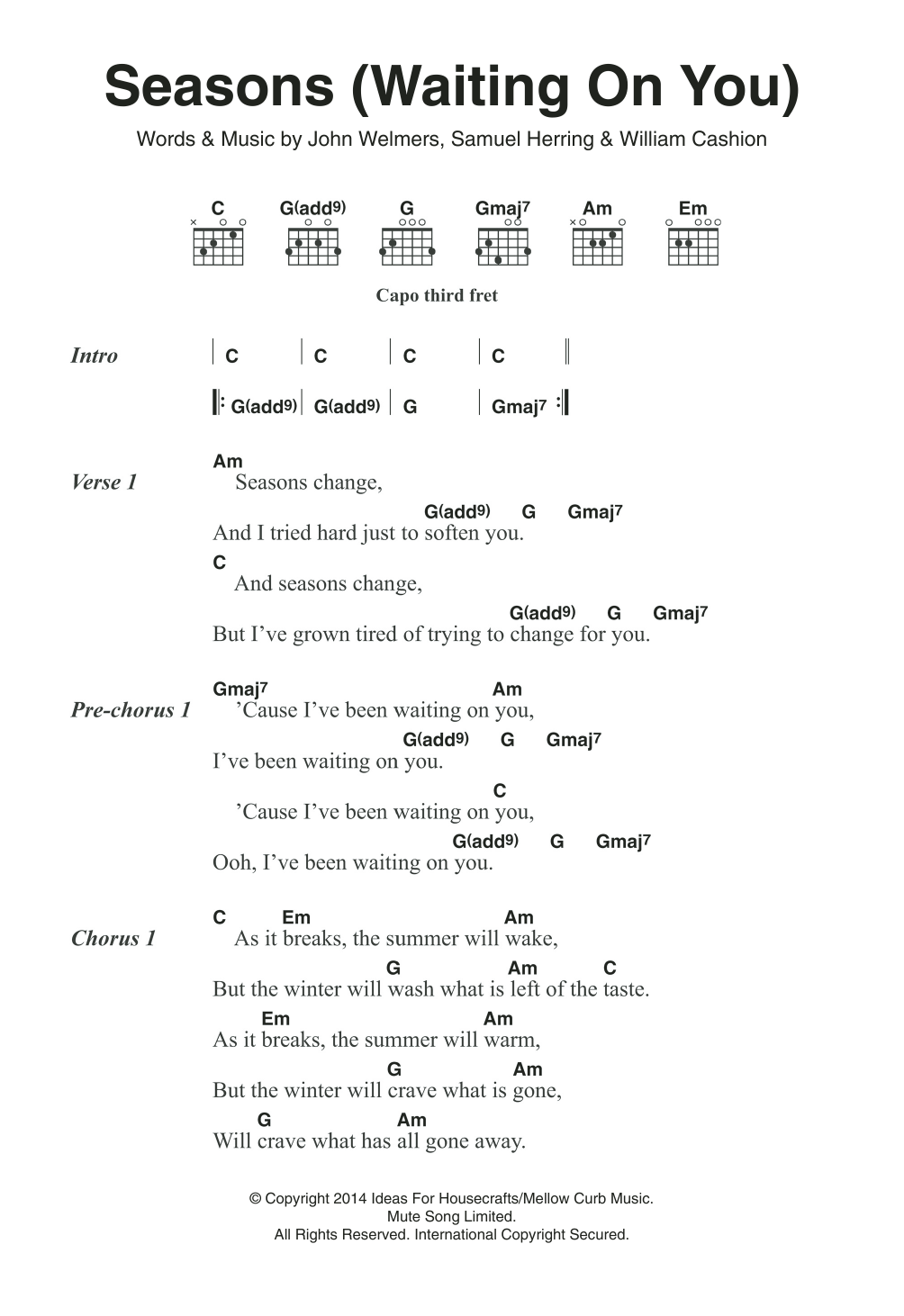 Future Islands Seasons (Waiting On You) Sheet Music