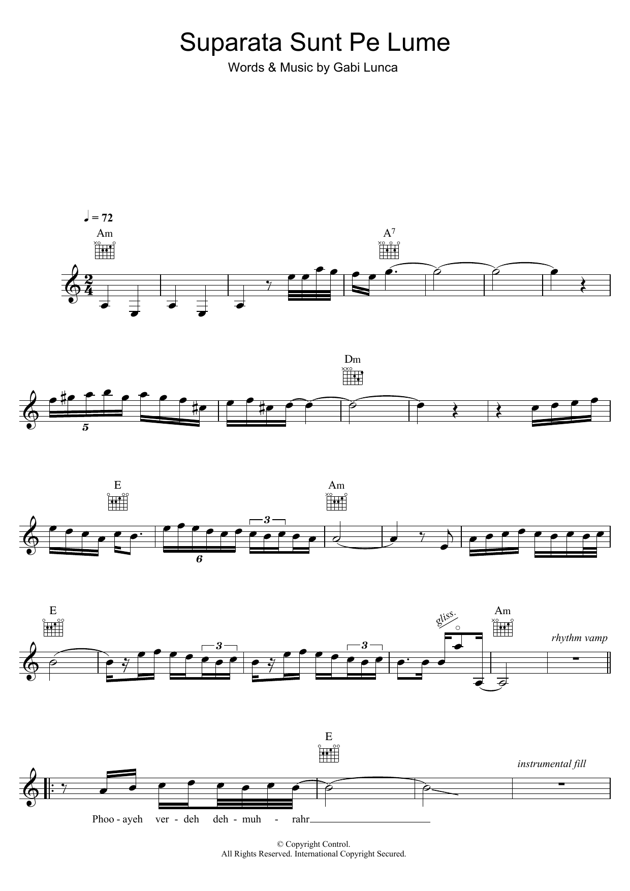Gabi Lunca Suparata Sunt Pe Lume Sheet Music