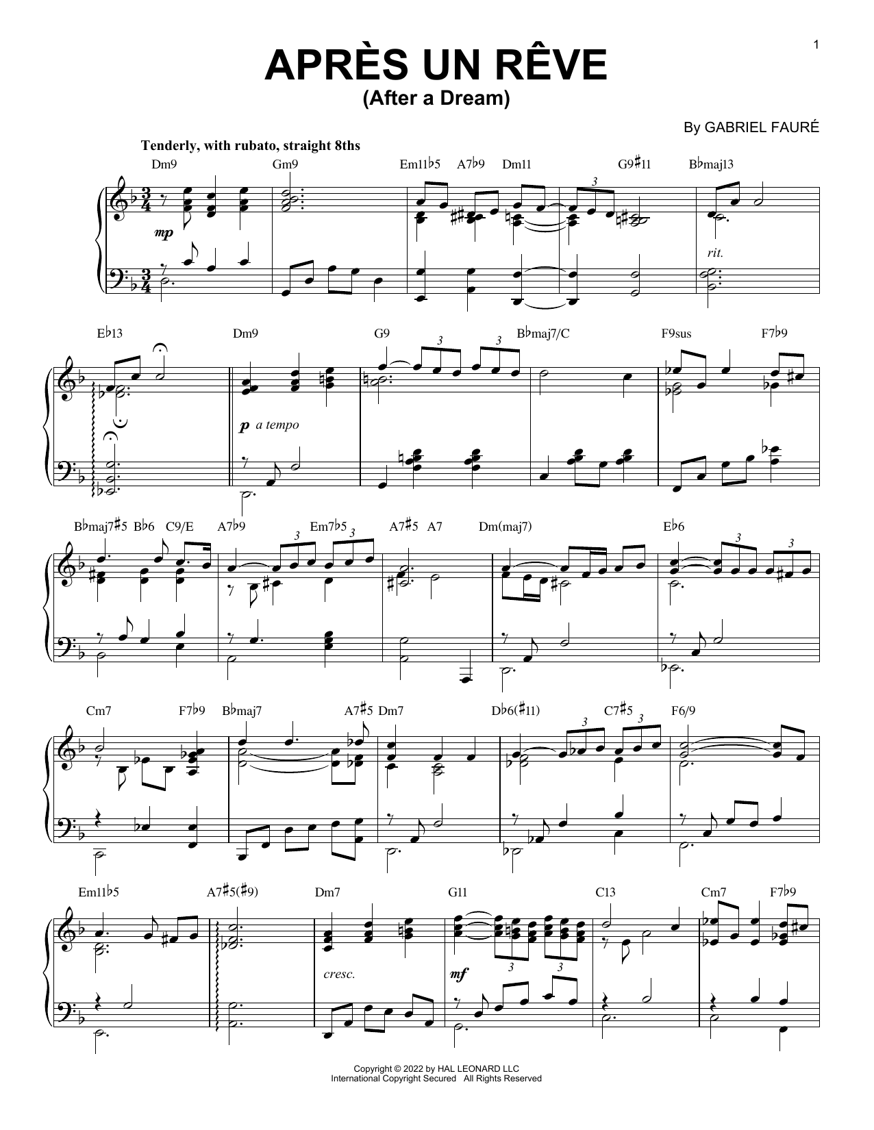 Gabriel Faure Apres Un Reve [Jazz version] (arr. Brent Edstrom) Sheet Music
