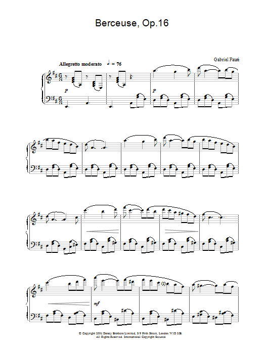 Gabriel Fauré Berceuse, Op.16 Sheet Music