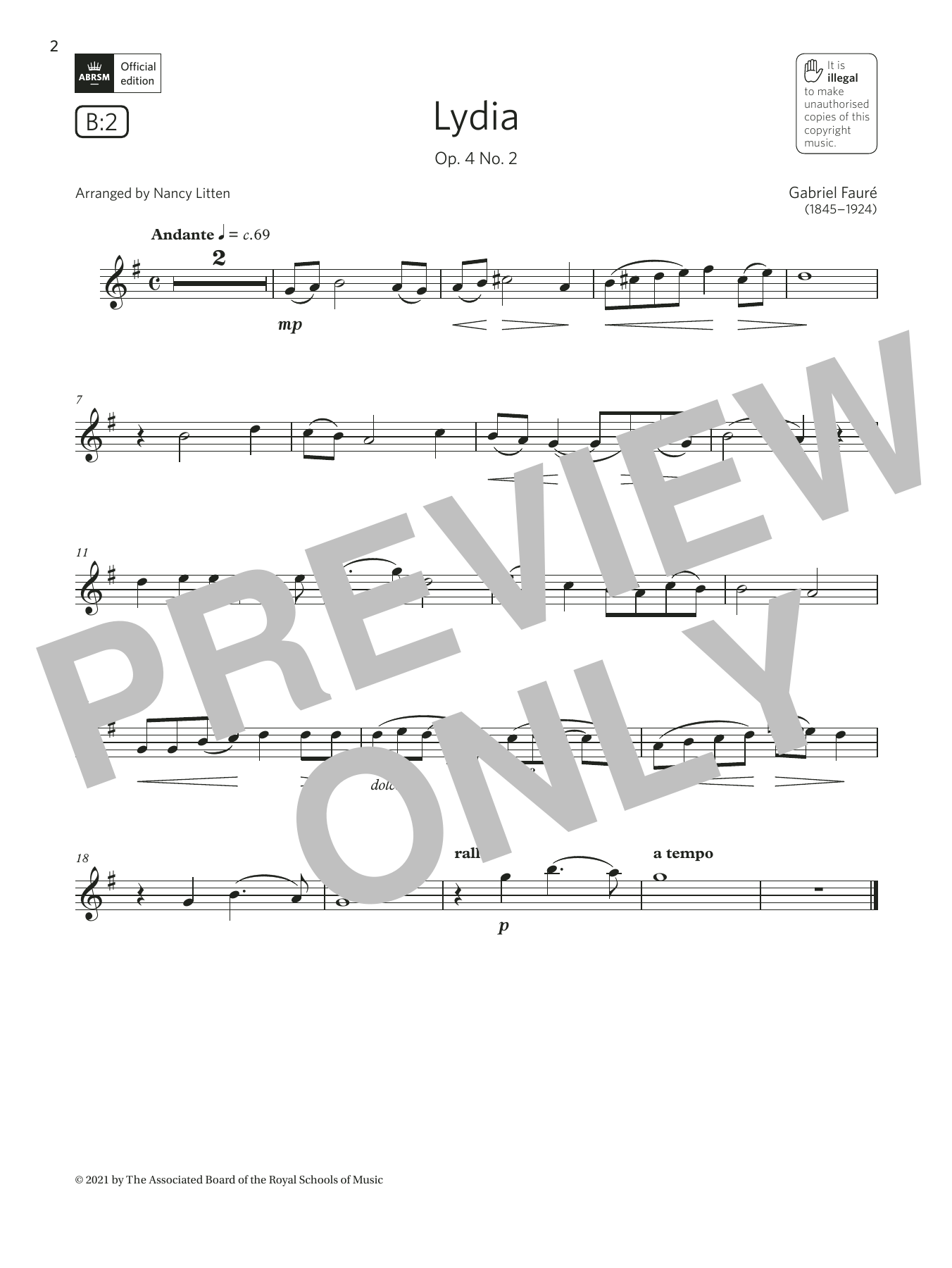 Gabriel Faure Lydia, Op. 4 No. 2 (Grade 3 List B2 from the ABRSM Clarinet syllabus from 2022) Sheet Music