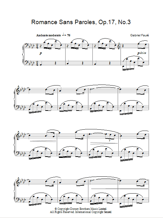 Gabriel Faure Romance Sans Paroles Op. 17, No. 3 Sheet Music